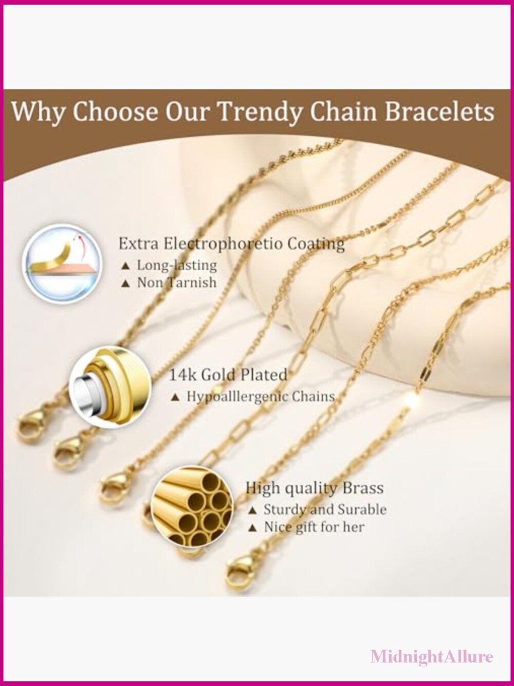 Gold Stack Bracelet Set Dainty Thin Link Bracelets Trendy 14K Plated Waterproof - Picture 5 of 7